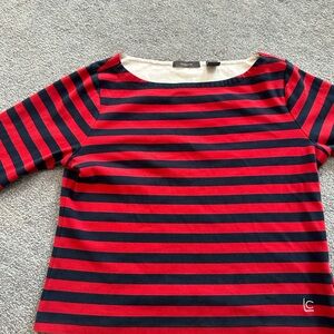 Liz Claiborne Red&Navy Striped Long Sleeve Tee with a couple button up detail